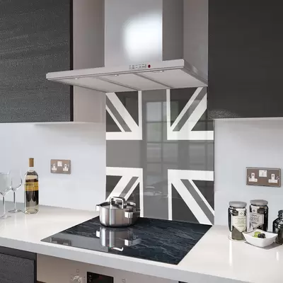 Glass Splashback With Fixing Holes in Grey Union Jack - 60cm Wide x 100cm High