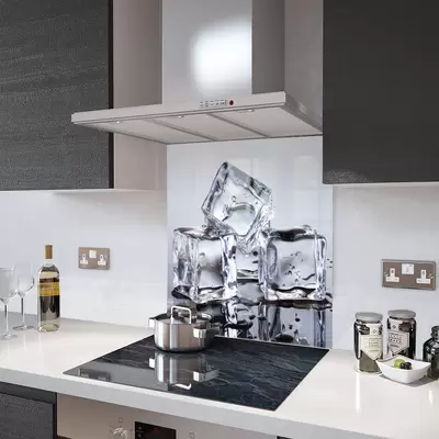Glass Splashback With Fixing Holes in Ice Cubes - 60cm Wide x 100cm High