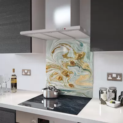 Glass Splashback With Fixing Holes in Liquid Jade - 60cm Wide x 100cm High