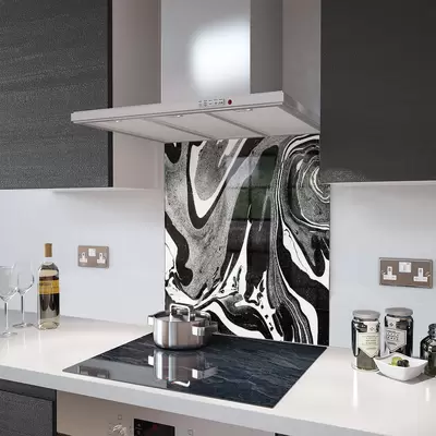 Glass Splashback With Fixing Holes in Liquid Onyx - 60cm Wide x 100cm High