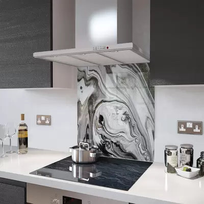 Glass Splashback With Fixing Holes in Liquid Silver - 80cm Wide x 70cm High