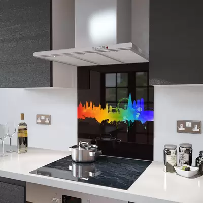 London Fusion on Black - Kitchen Glass Splashback - 90cm Wide x 40cm High