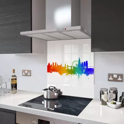 London Fusion on White - Kitchen Glass Splashback - 90cm Wide x 40cm High