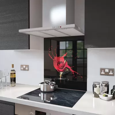 Paint Drip Rose - Kitchen Glass Splashback - 90cm Wide x 40cm High