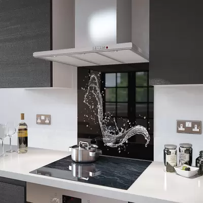 Glass Splashback With Fixing Holes in Splash On Black - 60cm Wide x 60cm High