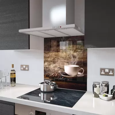 White Coffee Cup With Beans - Kitchen Glass Splashback - 65cm Wide x 100cm High