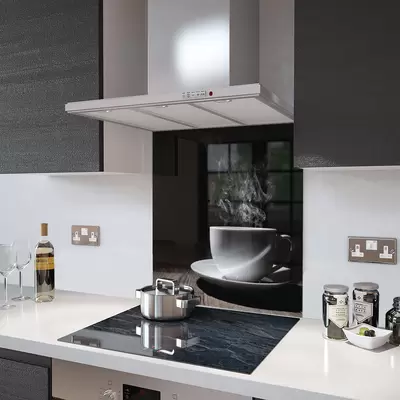 White Coffee Cup - Kitchen Glass Splashback - 90cm Wide x 40cm High