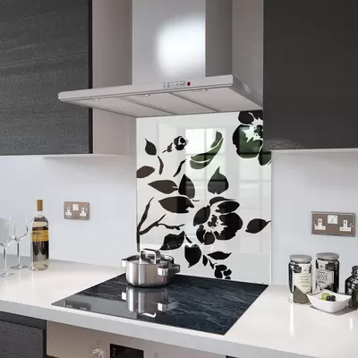 Glass Splashback in White Floral - 60cm Wide x 70cm High