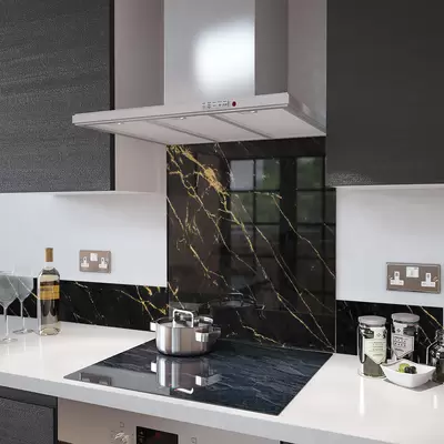 Digital Print Glass Upstand Black Gold Veins 100cm x 14cm
