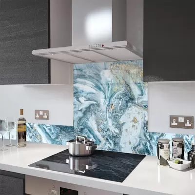 Digital Print Glass Upstand Liquid Aqua 100cm x 14cm