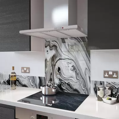 Digital Print Glass Upstand Liquid Silver 100cm x 14cm