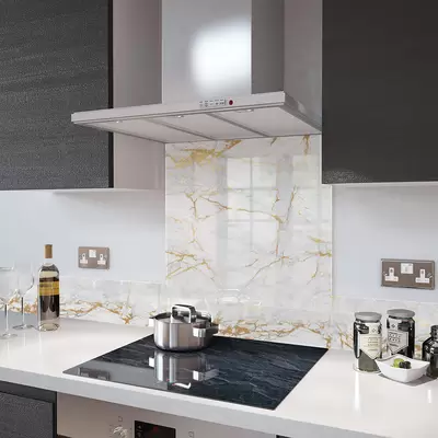 Digital Print Glass Upstand White Gold Veins 100cm x 14cm
