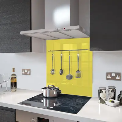 Yellow with Utensil Rail - Glass Splashback - 100cm Wide x 75cm High