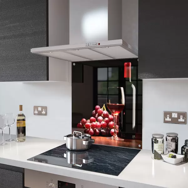 Glass Splashback With Fixing Holes in Wine and Grapes - 60cm Wide x 100cm High