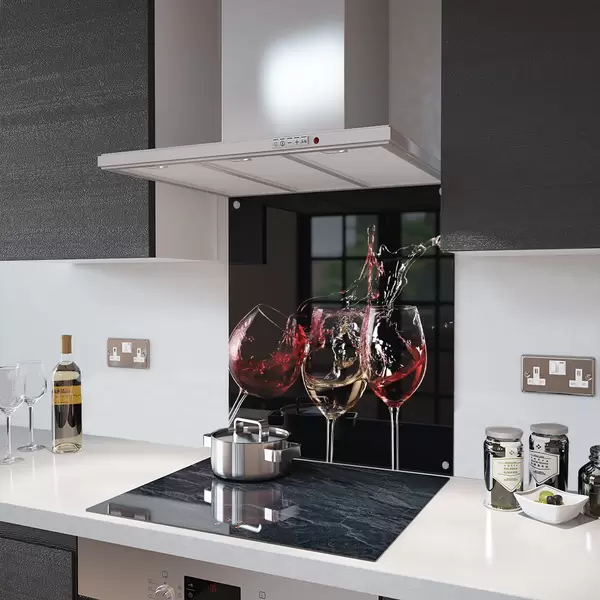 Glass Splashback With Fixing Holes in 3 Glasses Of Wine - 60cm Wide x 100cm High