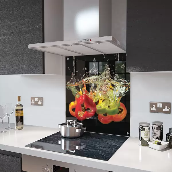 Glass Splashback With Fixing Holes in Peppers In Water - 60cm Wide x 100cm High
