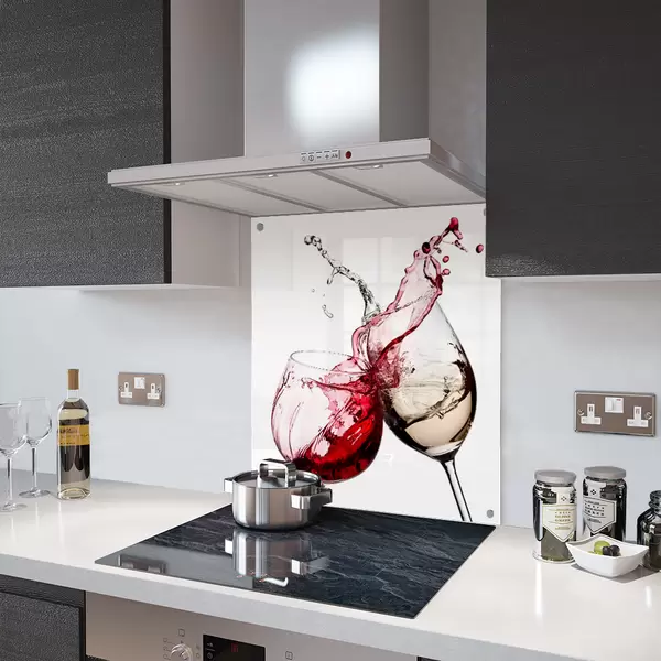 Glass Splashback With Fixing Holes in Red and White Wine - 60cm Wide x 100cm High