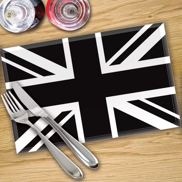 Glass Placemats x 4 In Black N White Union Jack