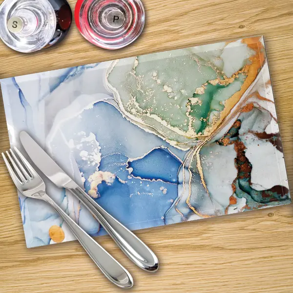Glass Placemats x 4 In Blue Green