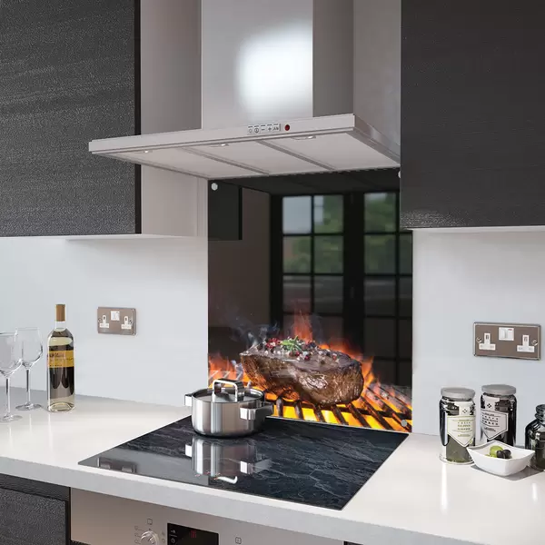 Glass Splashback With Fixing Holes in Char-grilled Steak - 60cm Wide x 100cm High