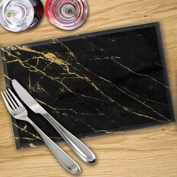 Digital Print Placemat x 4 - Black Gold Veins