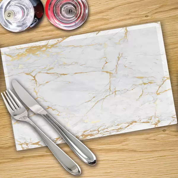 Digital Print Placemat x 4 - White Gold Veins