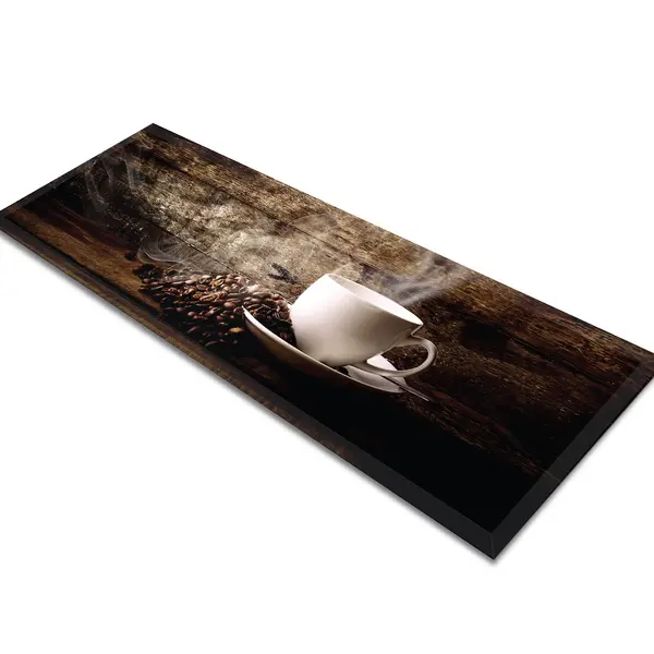 Glass Table Runner in White Coffee Cup With Beans - 80cm Wide x 30cm High