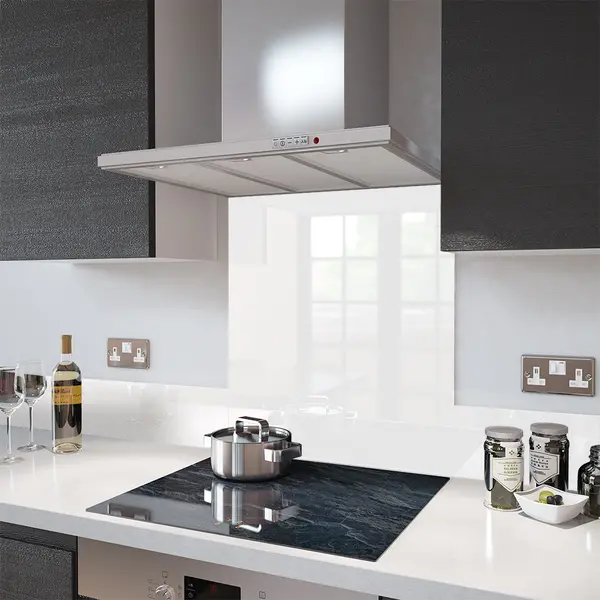 High Gloss White - Kitchen Glass Splashback - 100cm Wide x 100cm High