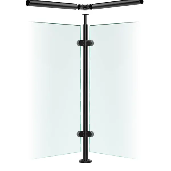 Premier Range Stainless Steel Glass Balustrade Black Corner Post for Rail (1100mm X 42.4mm X 2mm)