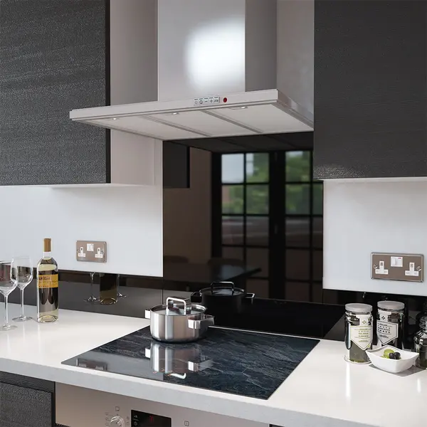 Black - Kitchen Glass Splashback - 90cm Wide x 65cm High