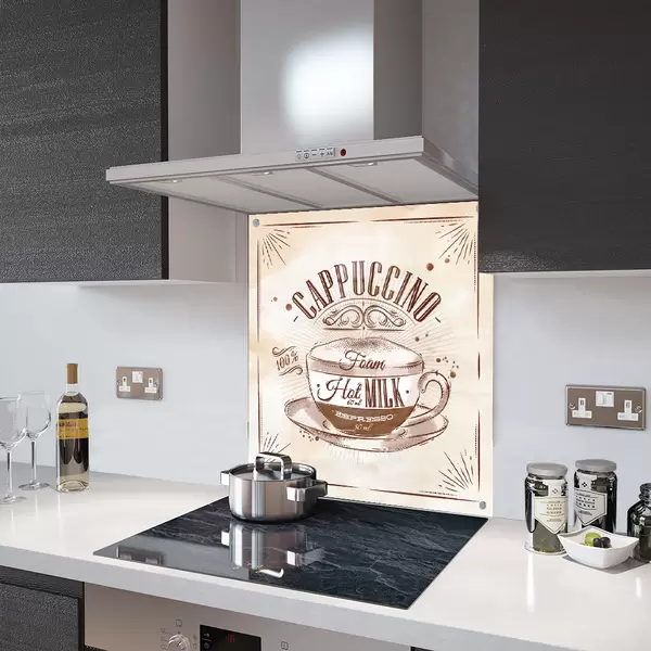Glass Splashback With Fixing Holes in Cappuccino Coffee Retro - 60cm Wide x 100cm High