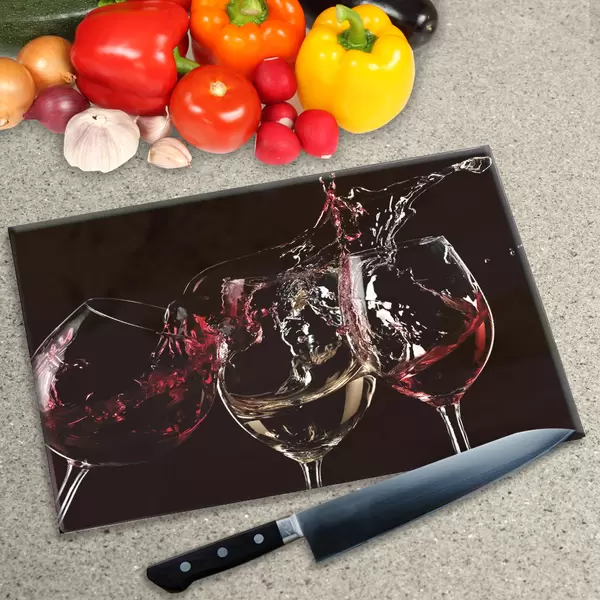 Glass Chopping Board - Worktop Saver In 3 Glasses of Wine