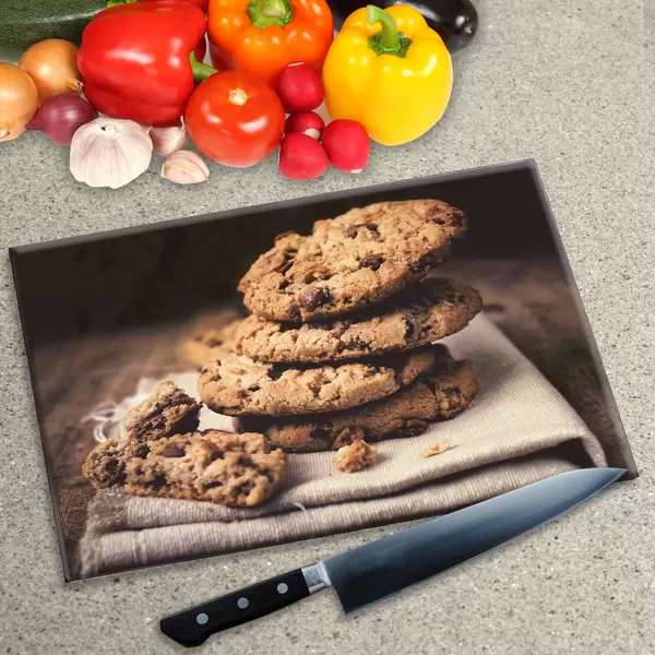 Glass Chopping Board - Worktop Saver In Chocolate Chip Cookie