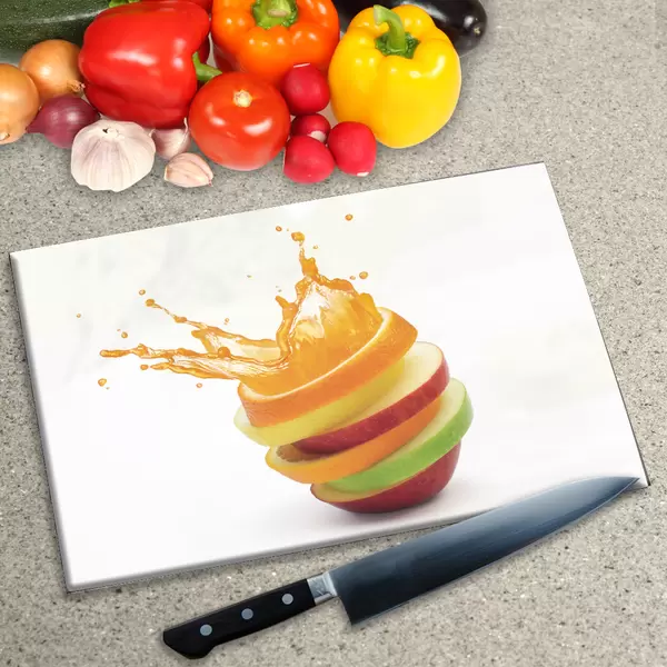Glass Chopping Board - Worktop Saver In Fruit Cocktail