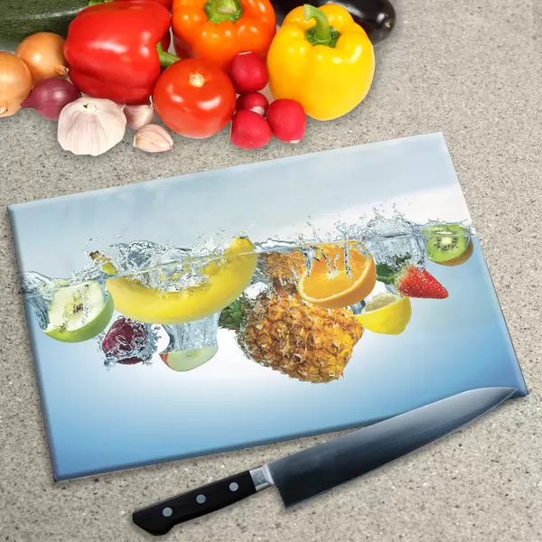 Glass Chopping Board - Worktop Saver In Fresh Fruit In Water