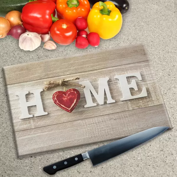 Glass Chopping Board - Worktop Saver In Home and Red Heart
