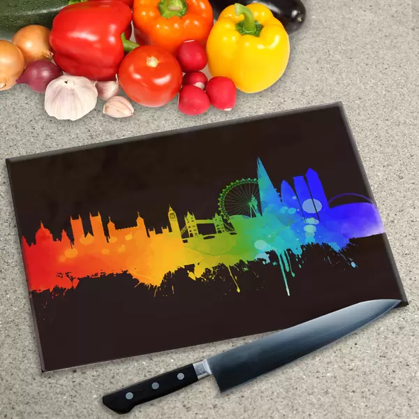 Glass Chopping Board - Worktop Saver In Black Fusion London Skyline