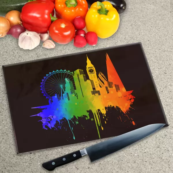 Glass Chopping Board - Worktop Saver In 'Pride' London on Black