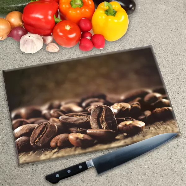 Glass Chopping Board - Worktop Saver In Coffee Beans