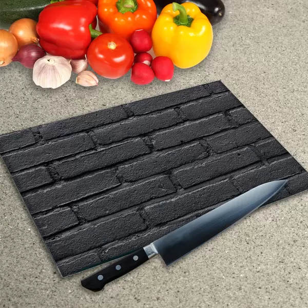 Glass Chopping Board - Worktop Saver In Black Brick