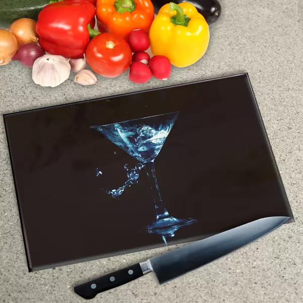Glass Chopping Board - Worktop Saver In Blue Gin
