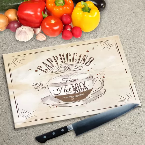 Glass Chopping Board - Worktop Saver In Cappuccino Coffee Retro