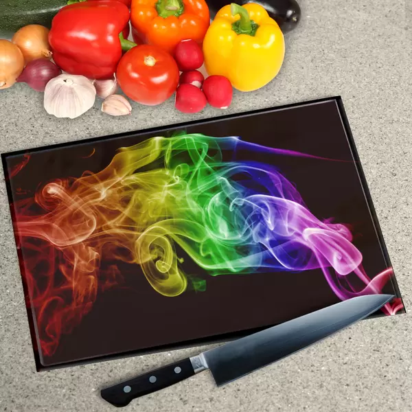 Glass Chopping Board - Worktop Saver In Black Rainbow Smoke