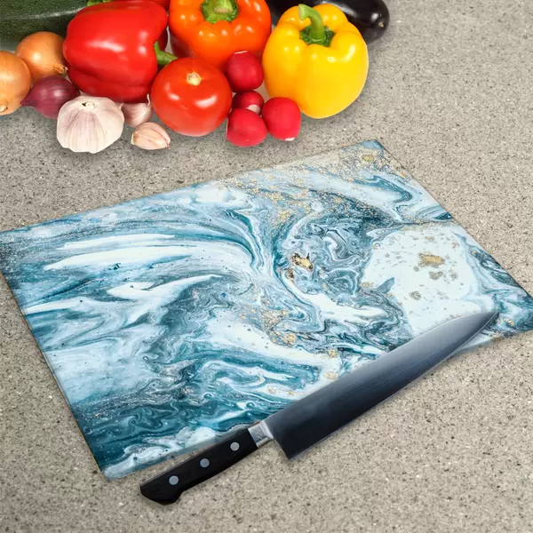 Glass Chopping Board - Worktop Saver In Liquid Aqua