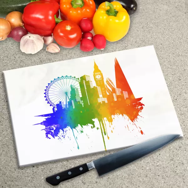 Glass Chopping Board - Worktop Saver In 'Pride' London on White