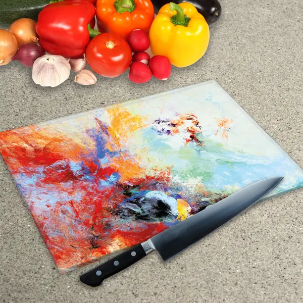 Glass Chopping Board - Worktop Saver In Abstract Sky