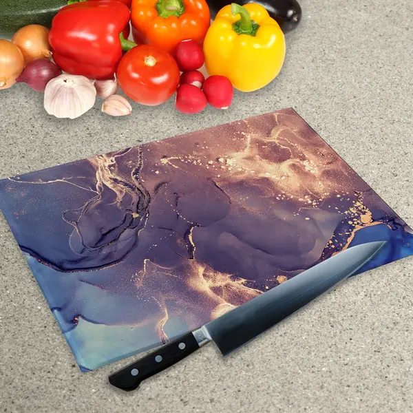 Glass Chopping Board - Worktop Saver In Blue Bronze
