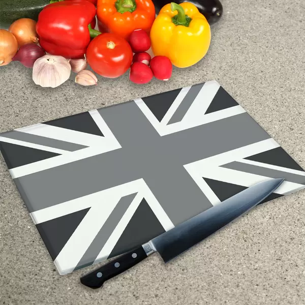 Glass Chopping Board - Worktop Saver In Grey Union Jack