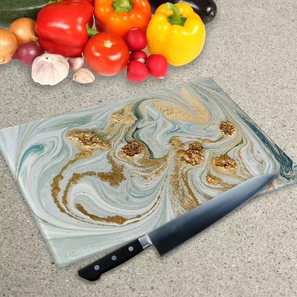 Glass Chopping Board - Worktop Saver In Liquid Jade