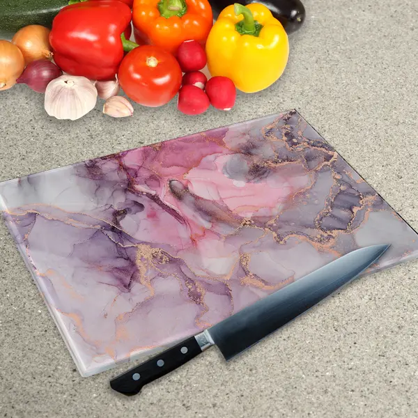 Glass Chopping Board - Worktop Saver In Liquid Pink Marble
